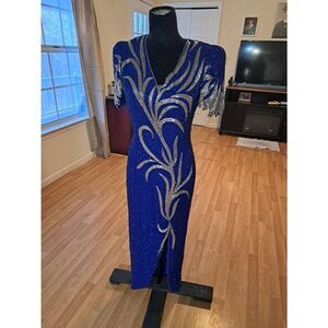 New Sz10 Nite Line Blue Silver Formal Evening Gown Wedding Prom Bridal Dress